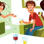 Drie vrienden drinken alcohol, animatietekening