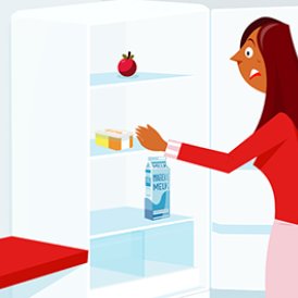 Animatie van vrouw bij bijna lege koelkast