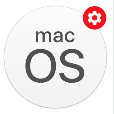 Logo Mac OS met rood instellingenwieltje