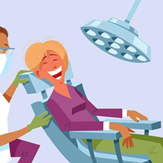 Animatie van tandarts en vrouw in behandelstoel
